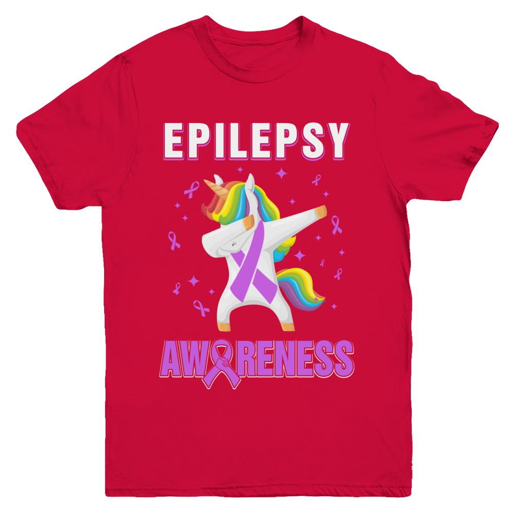Inspirational Epilepsy Awareness Unicorn Support Youth-Youth Shirt-Youth T-Shirt-Red