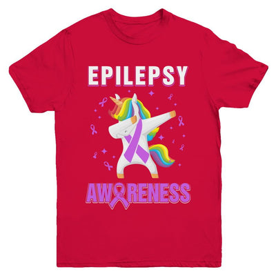Inspirational Epilepsy Awareness Unicorn Support Youth-Youth Shirt-Youth T-Shirt-Red
