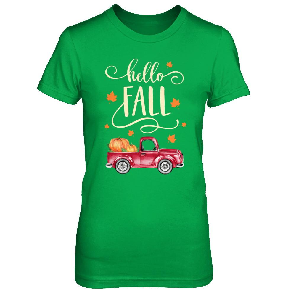 Vintage Hello Fall Pickup Pumpkin Patch Leaves-T-Shirt & Hoodie-Women's T-Shirt-Irish Green