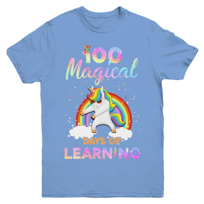 100 Magical Days of Learning Flossing Unicorn Youth-Youth Shirt-Youth T-Shirt-Carolina Blue