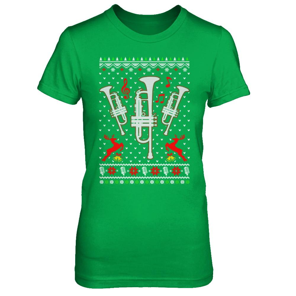 Santa Trumpet Ugly Christmas Sweater Gifts-T-Shirt & Sweatshirt-Women's T-Shirt-Irish Green