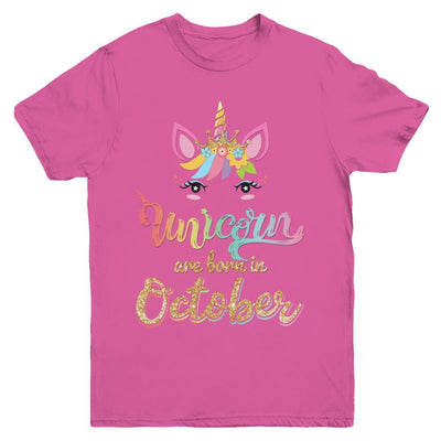 Cute Unicorns Are Born In October Birthday Gift Youth-Youth Shirt-Youth T-Shirt-Heliconia