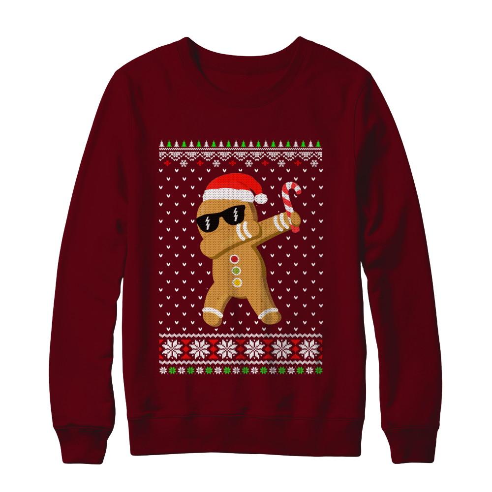 Dabbing Gingerbread Man Ugly Christmas Sweater-T-Shirt & Sweatshirt-Crewneck Sweatshirt-Maroon