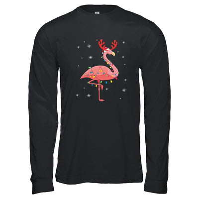 Santa Hat Flamingo Reindeer Christmas Gifts-T-Shirt & Hoodie-Long Sleeve T-Shirt-Black