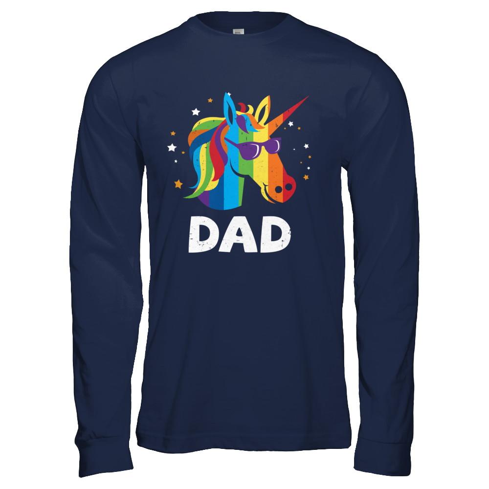 LGBT Pride Lesbian Gay Proud Dad Unicorn-T-Shirt & Hoodie-Long Sleeve T-Shirt-Navy