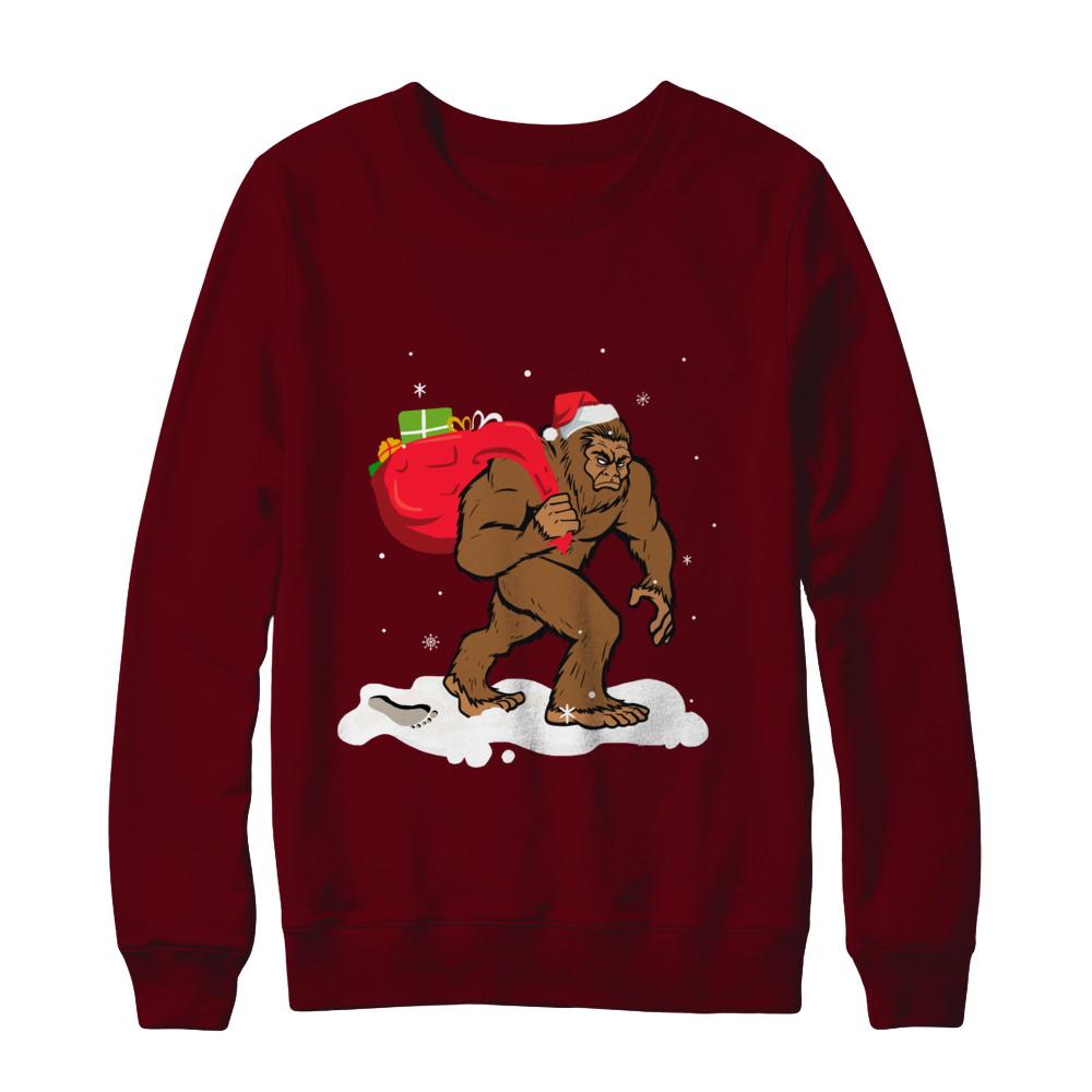 Bigfoot Santa Christmas Boys Men Sasquatch Xmas Gift-T-Shirt & Sweatshirt-Crewneck Sweatshirt-Maroon