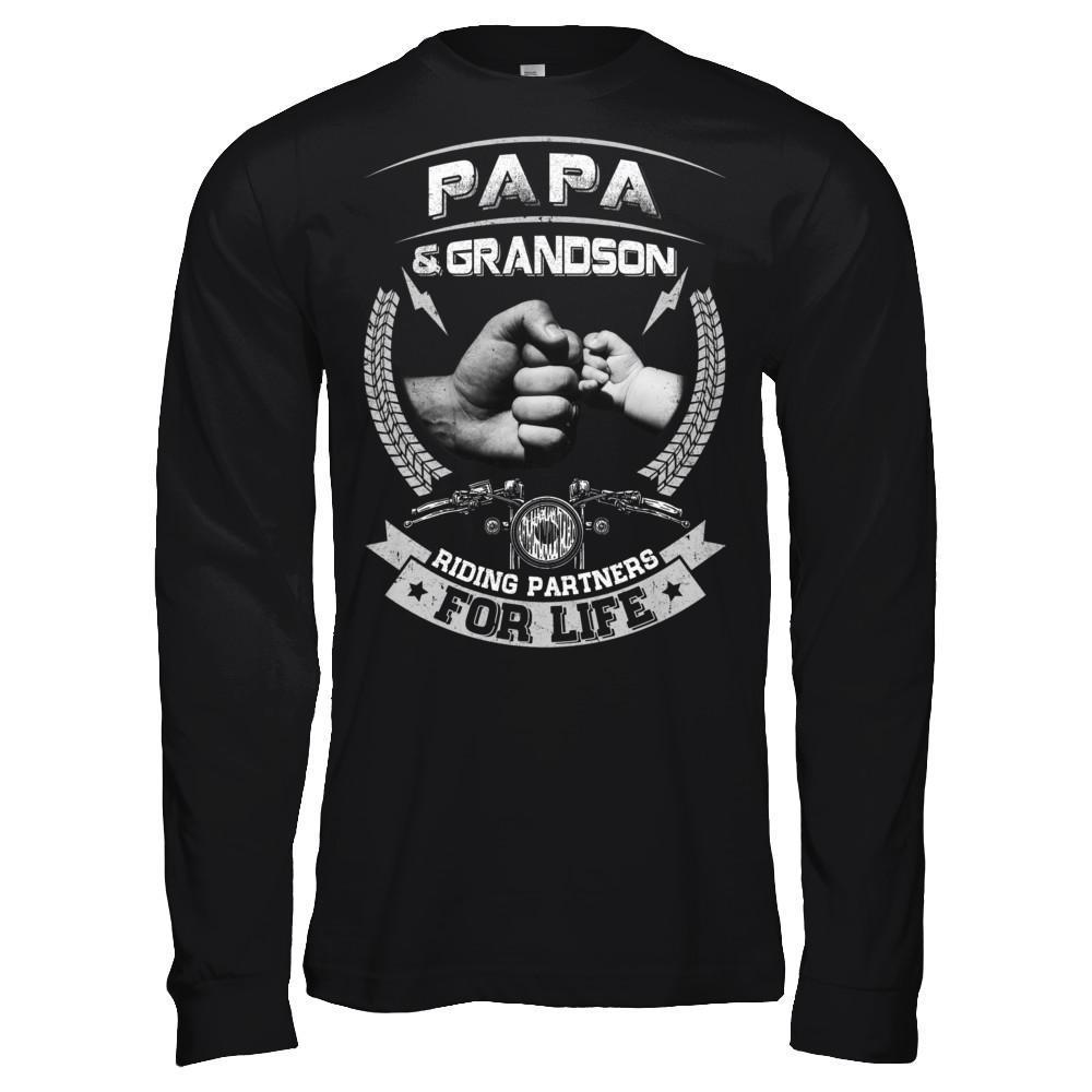 Motocross Papa And Grandson Riding Partners For Life-T-Shirt & Hoodie-Long Sleeve T-Shirt-Black