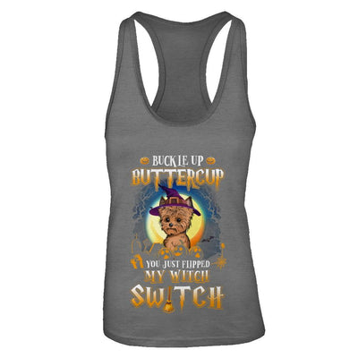 Buckle Up Buttercup Halloween Witch Yorkie Costume-T-Shirt & Tank Top-Women's Ideal Racerback Tank-Dark Grey