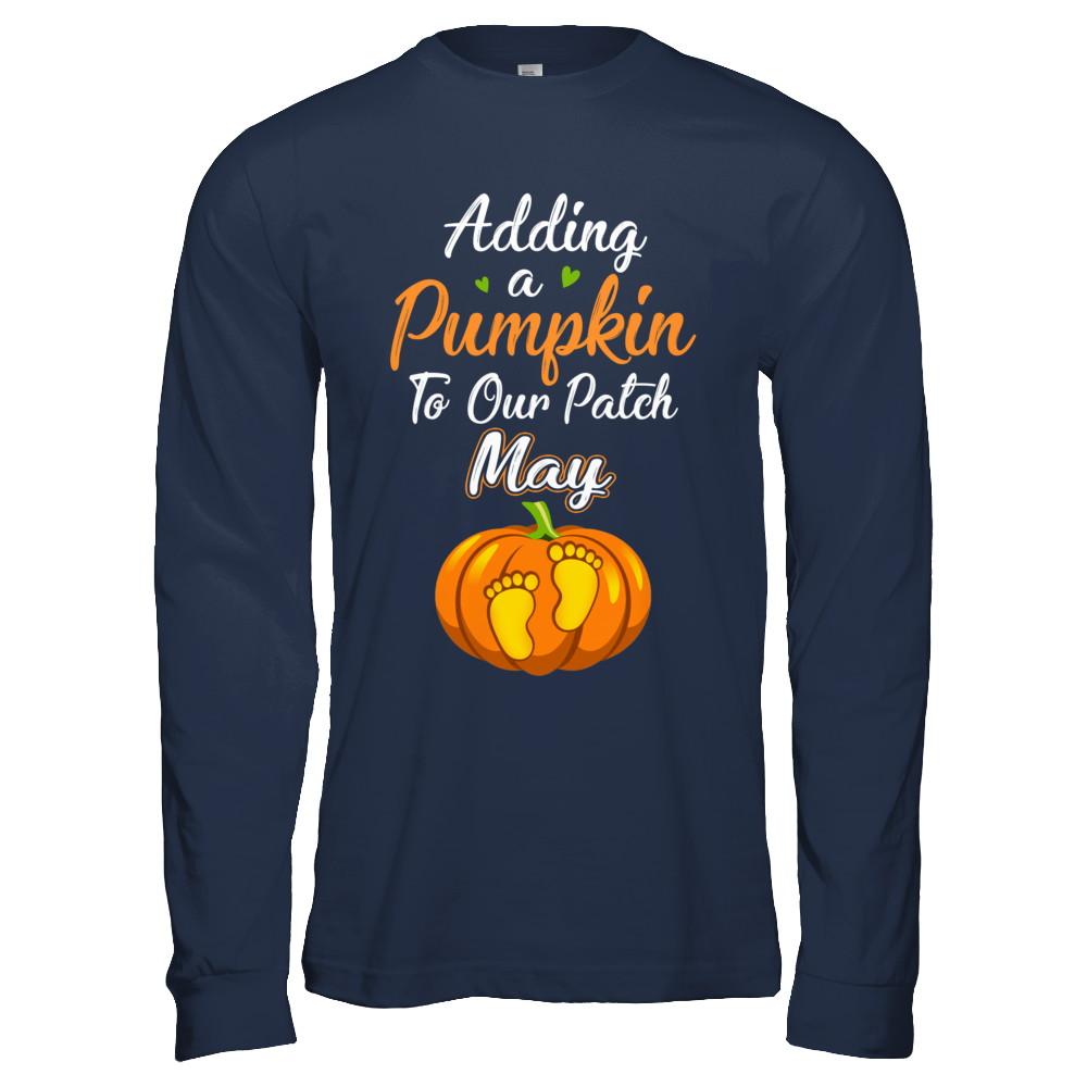 Halloween Pumpkin Pregnancy Mom Due Date In May 2021-T-Shirt & Hoodie-Long Sleeve T-Shirt-Navy