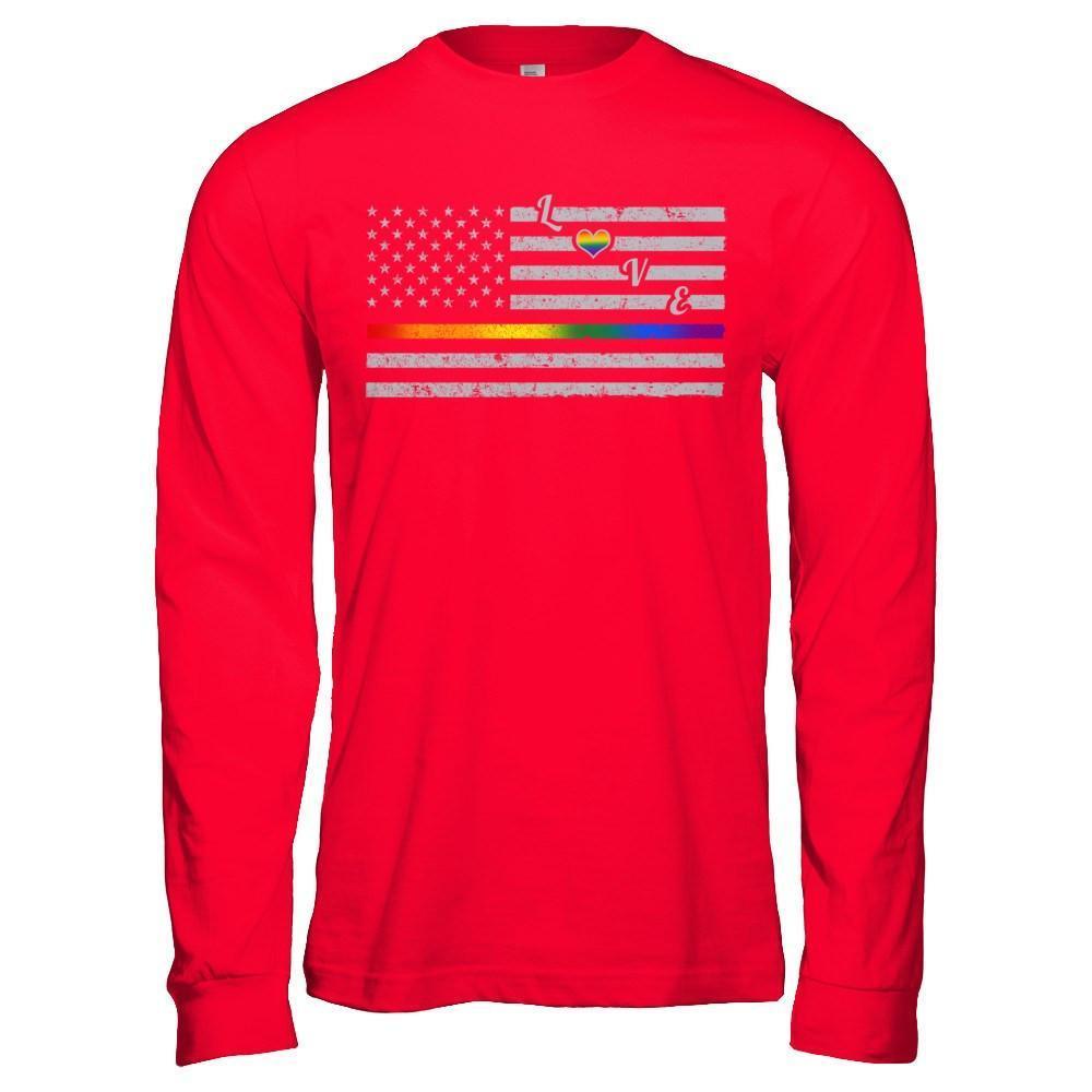 Love Rainbow Heart Flag Lesbian Gay Pride Lgbt-T-Shirt & Hoodie-Long Sleeve T-Shirt-Red