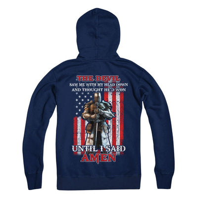 Knight American The Devil Saw Me With My Head Down Veteran-T-Shirt & Hoodie-Pullover Hoodie-Navy