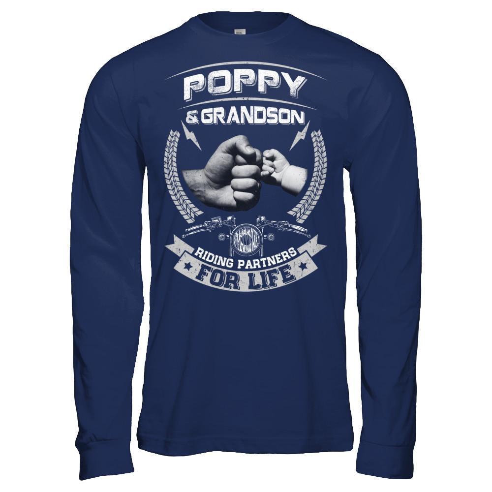 Motocross Poppy And Grandson Riding Partners For Life-T-Shirt & Hoodie-Long Sleeve T-Shirt-Navy