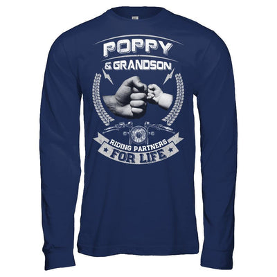 Motocross Poppy And Grandson Riding Partners For Life-T-Shirt & Hoodie-Long Sleeve T-Shirt-Navy