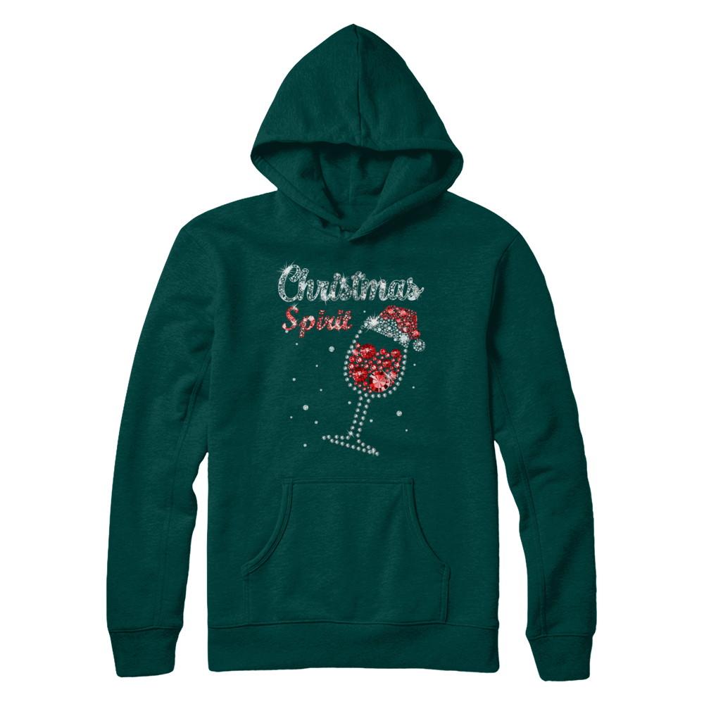 Diamond Christmas Spirit Santa Hat Wine Glass-T-Shirt & Sweatshirt-Pullover Hoodie-Deep Forest