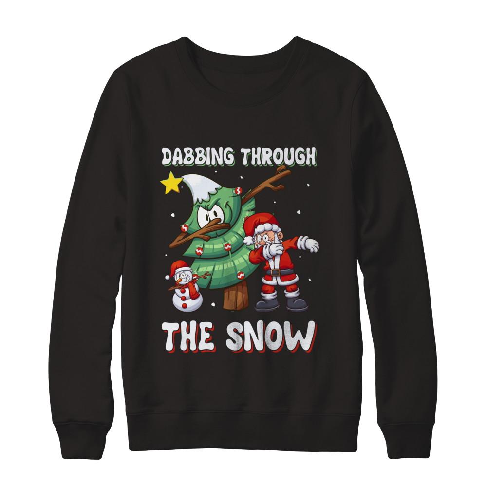 Dabbing Santa Snowman Christmas Tree-T-Shirt & Sweatshirt-Crewneck Sweatshirt-Black