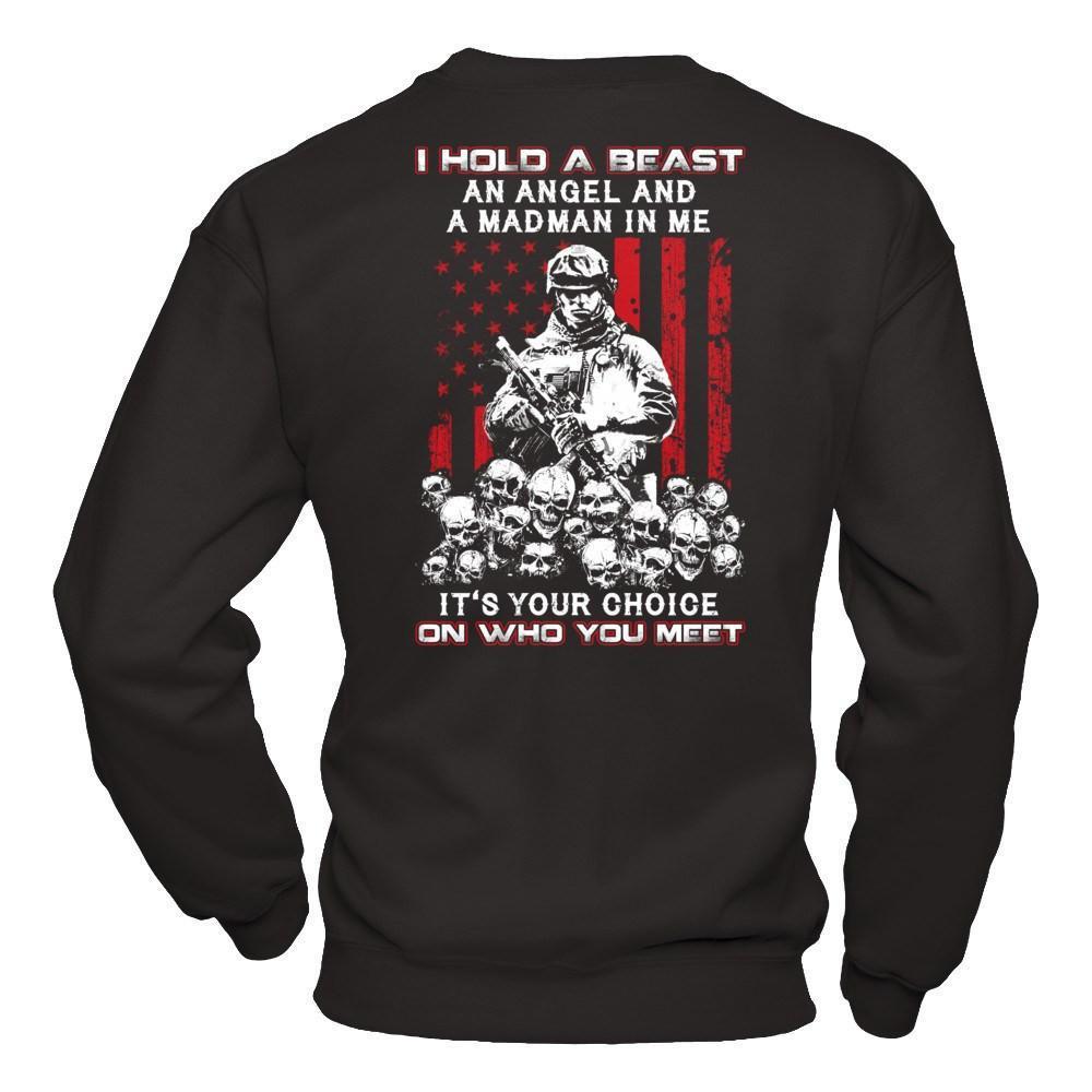 Veteran I Hold A Beast An Angel And A Madman In Me-T-Shirt & Hoodie-Crewneck Sweatshirt-Black