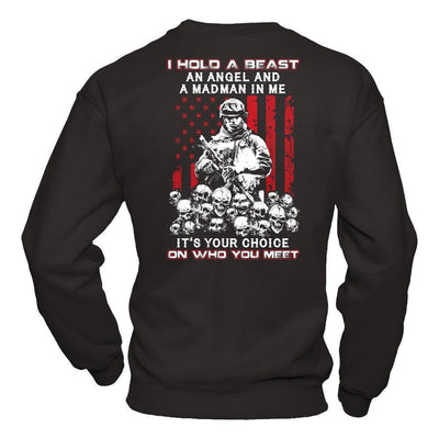 Veteran I Hold A Beast An Angel And A Madman In Me-T-Shirt & Hoodie-Crewneck Sweatshirt-Black