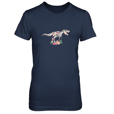 Funny Saurus Dinosaur T-Rex Flower-T-Shirt & Tank Top-Women's T-Shirt-Navy