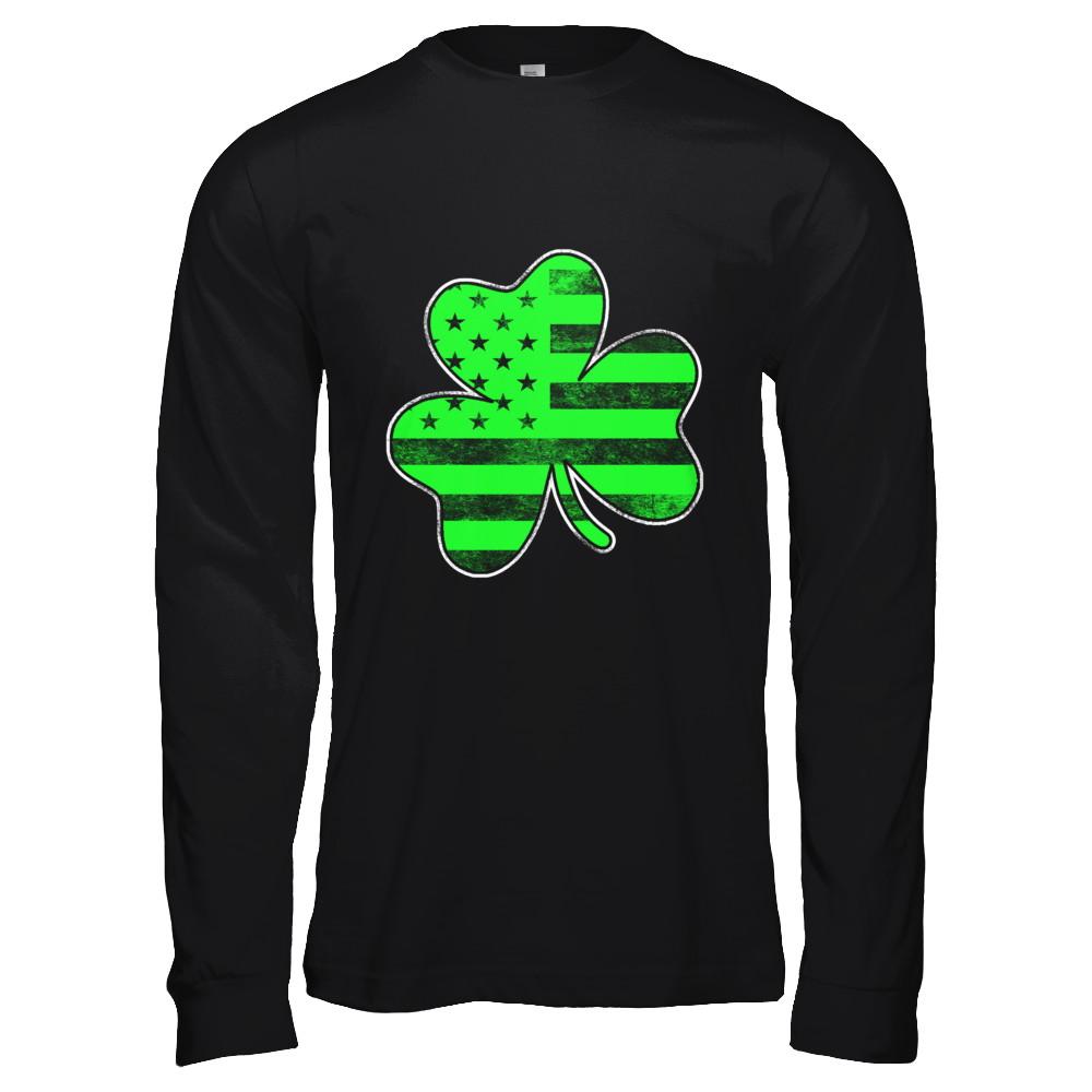 Vintage AMERICAN FLAG Ireland Shamrock St Patricks Day-T-Shirt & Hoodie-Long Sleeve T-Shirt-Black