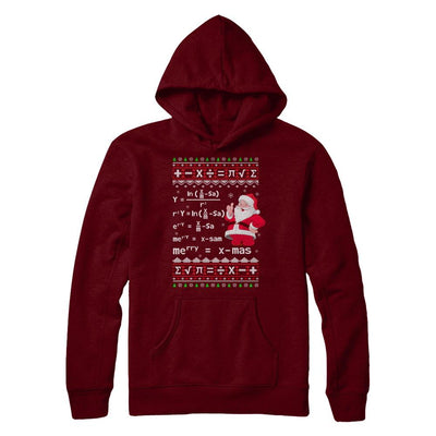Funny Merry Xmas In Math Ugly Christmas Sweater-T-Shirt & Sweatshirt-Pullover Hoodie-Maroon