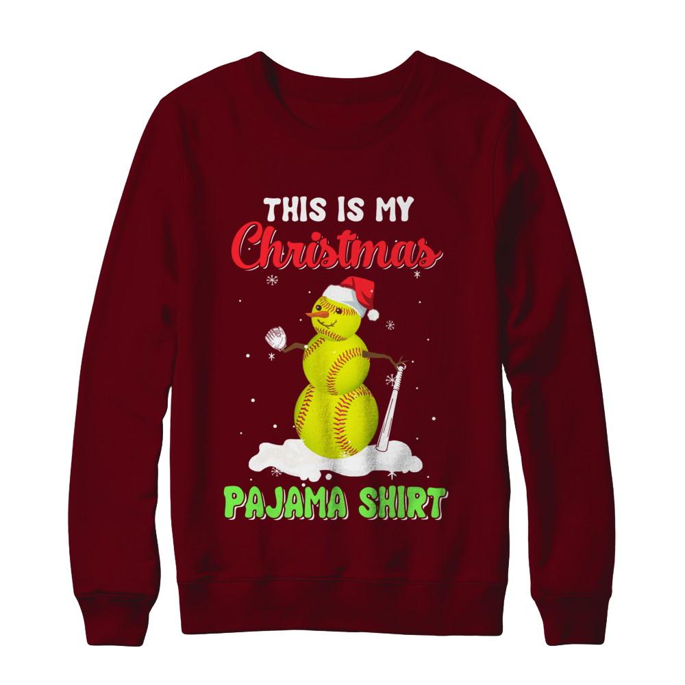 This Is My Christmas Pajama Xmas Snowman Softball-T-Shirt & Sweatshirt-Crewneck Sweatshirt-Maroon