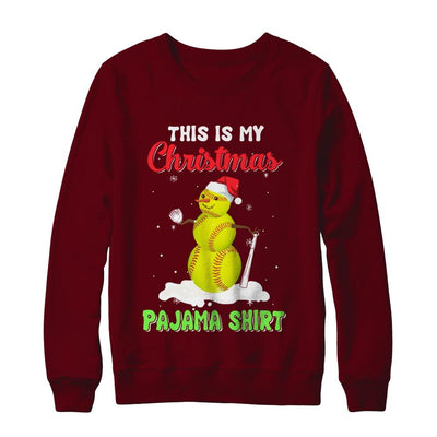 This Is My Christmas Pajama Xmas Snowman Softball-T-Shirt & Sweatshirt-Crewneck Sweatshirt-Maroon