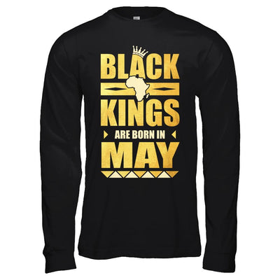 Black Kings Are Born In May Birthday-T-Shirt & Hoodie-Long Sleeve T-Shirt-Black