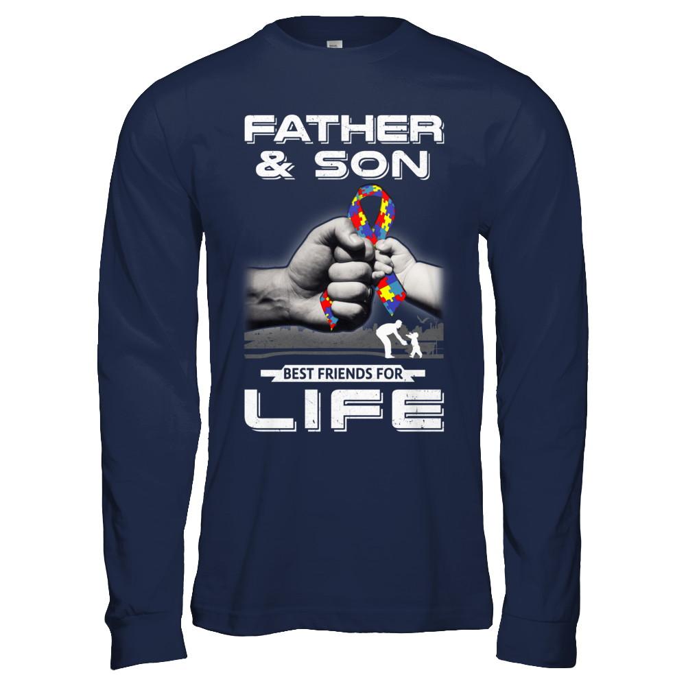 Autism Awareness Father And Son Best Friends For Life-T-Shirt & Hoodie-Long Sleeve T-Shirt-Navy