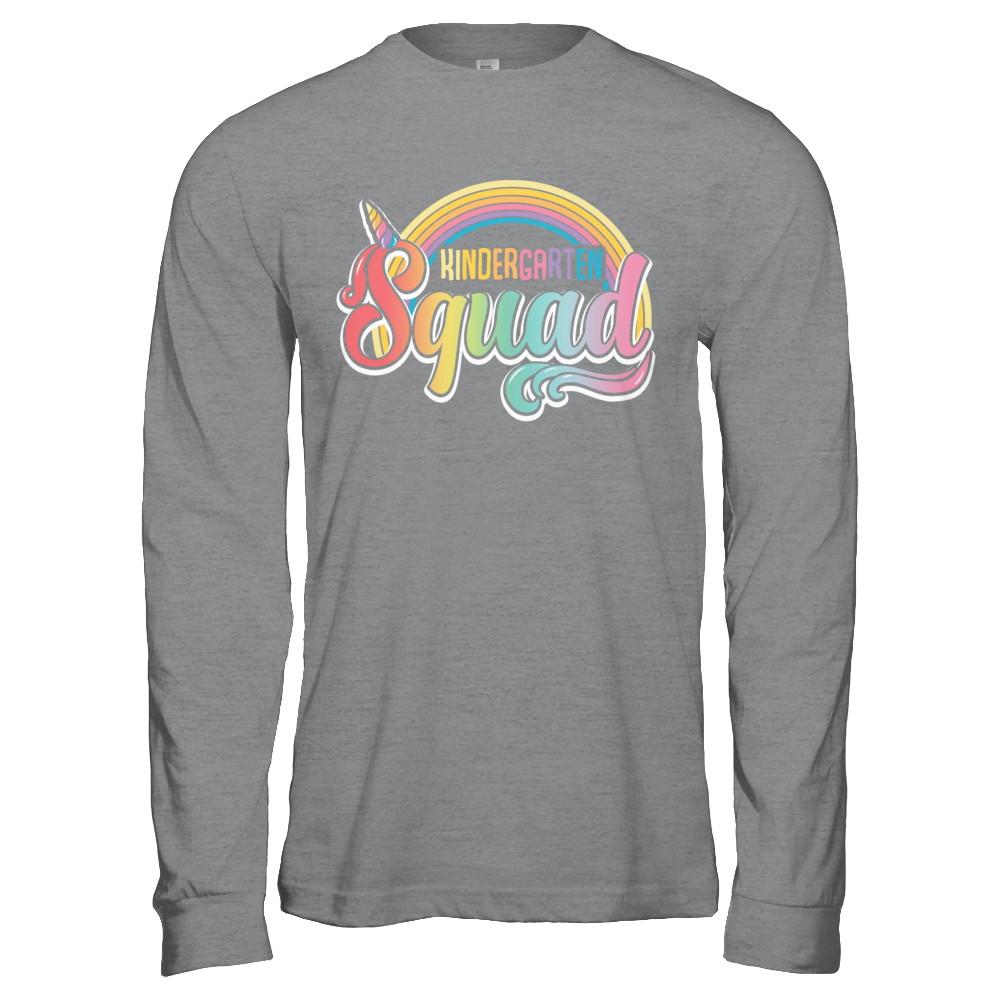 Kindergarten Squad Cute Rainbow Unicorn Back To School-T-Shirt & Hoodie-Long Sleeve T-Shirt-Sport Grey