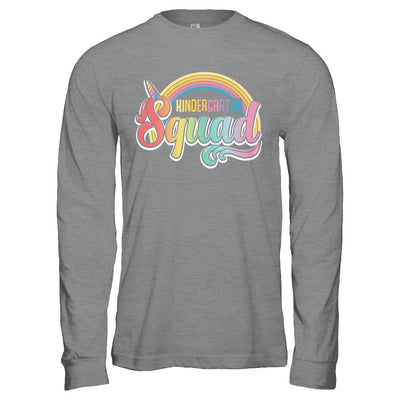 Kindergarten Squad Cute Rainbow Unicorn Back To School-T-Shirt & Hoodie-Long Sleeve T-Shirt-Sport Grey