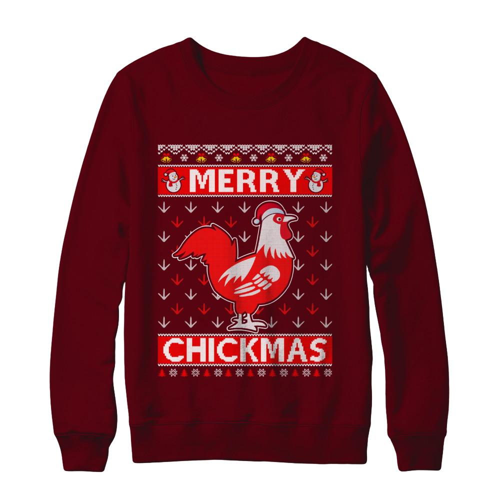 Merry Chickmas Farmer Chicken Ugly Christmas Sweater-T-Shirt & Sweatshirt-Crewneck Sweatshirt-Maroon