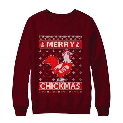 Merry Chickmas Farmer Chicken Ugly Christmas Sweater-T-Shirt & Sweatshirt-Crewneck Sweatshirt-Maroon