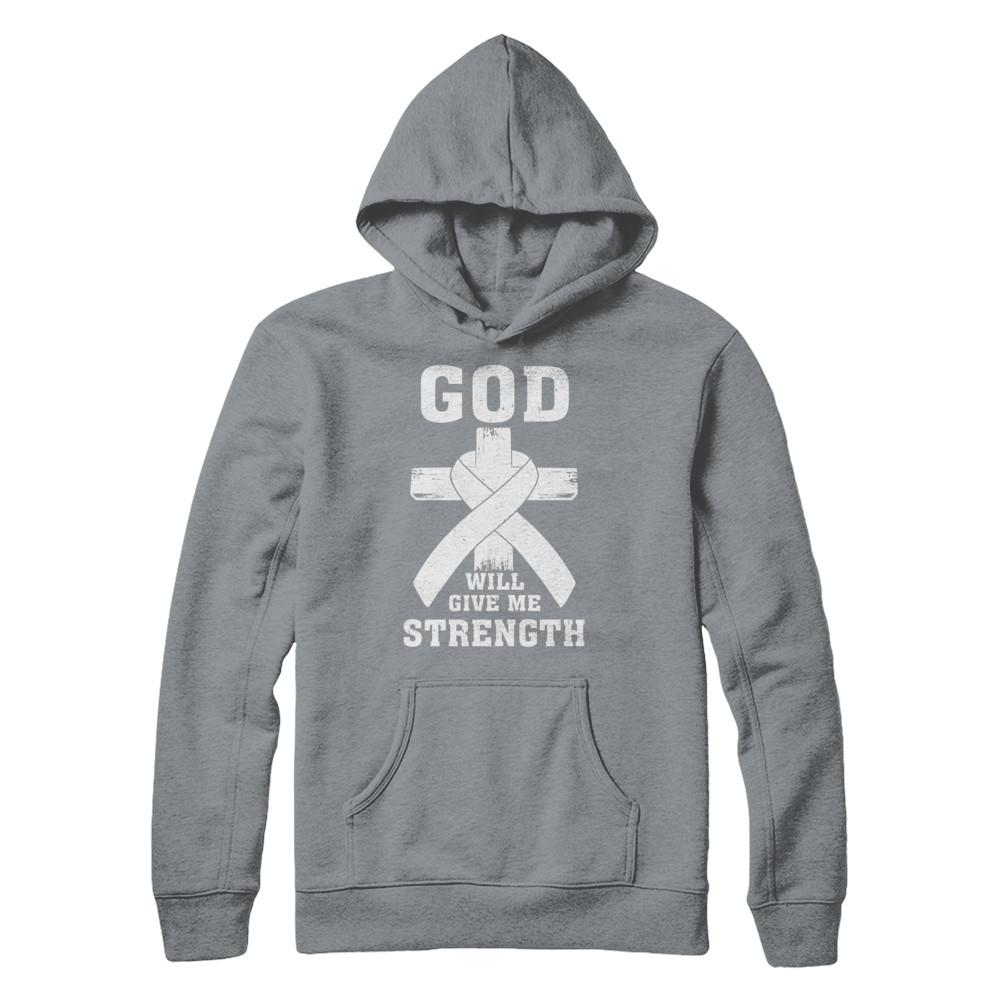 God Will Give Me Strength Clear Lung Cancer Gift-T-Shirt & Hoodie-Pullover Hoodie-Light Steel