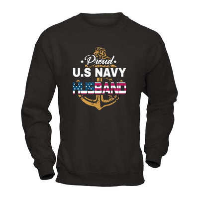 Proud US Navy Husband-T-Shirt & Hoodie-Crewneck Sweatshirt-Black