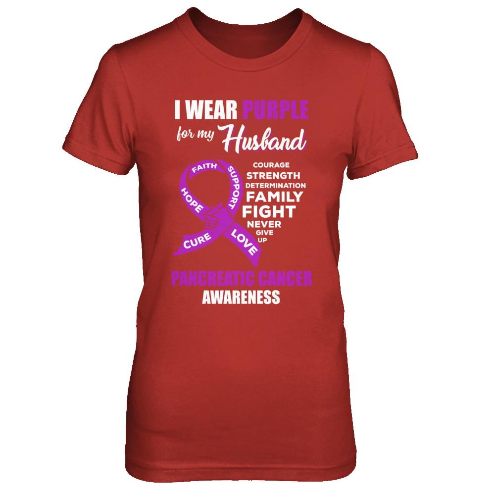 Pancreatic Cancer I Wear Purple For My Husband Wife-T-Shirt & Hoodie-Women's T-Shirt-Red