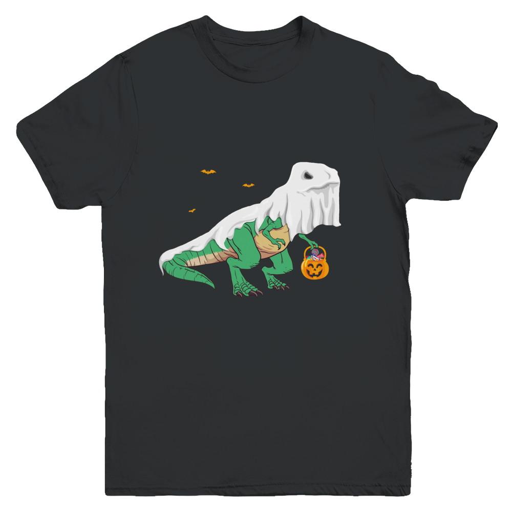 Halloween T Rex Dinosaur Ghost Trick Or Treat Youth-Youth Shirt-Youth T-Shirt-Black