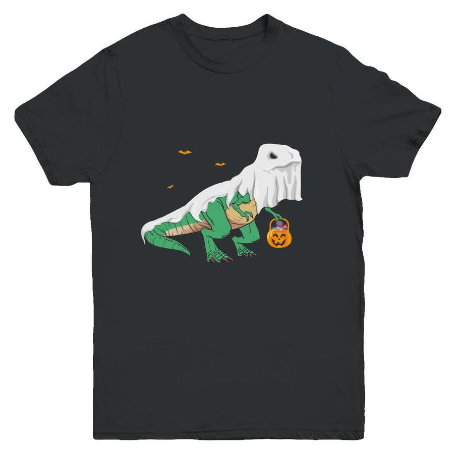 Halloween T Rex Dinosaur Ghost Trick Or Treat Youth-Youth Shirt-Youth T-Shirt-Black