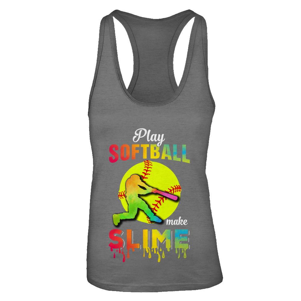 Play Softball Make Slime Watercolor For Girl Women-T-Shirt & Tank Top-Women's Ideal Racerback Tank-Dark Grey