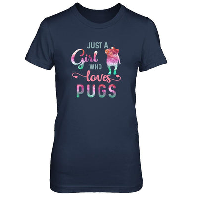 Just A Girl Who Loves Pugs Pug Lover-T-Shirt & Tank Top-Women's T-Shirt-Navy