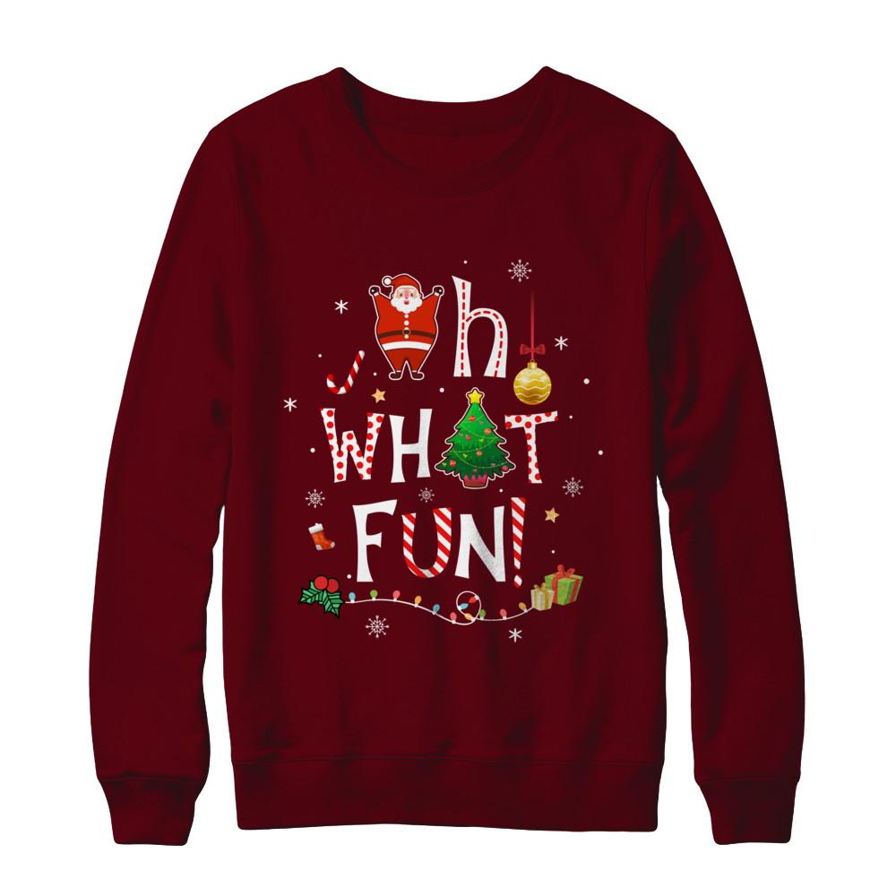 Oh What Fun Christmas Tree Funny Xmas-T-Shirt & Sweatshirt-Crewneck Sweatshirt-Maroon