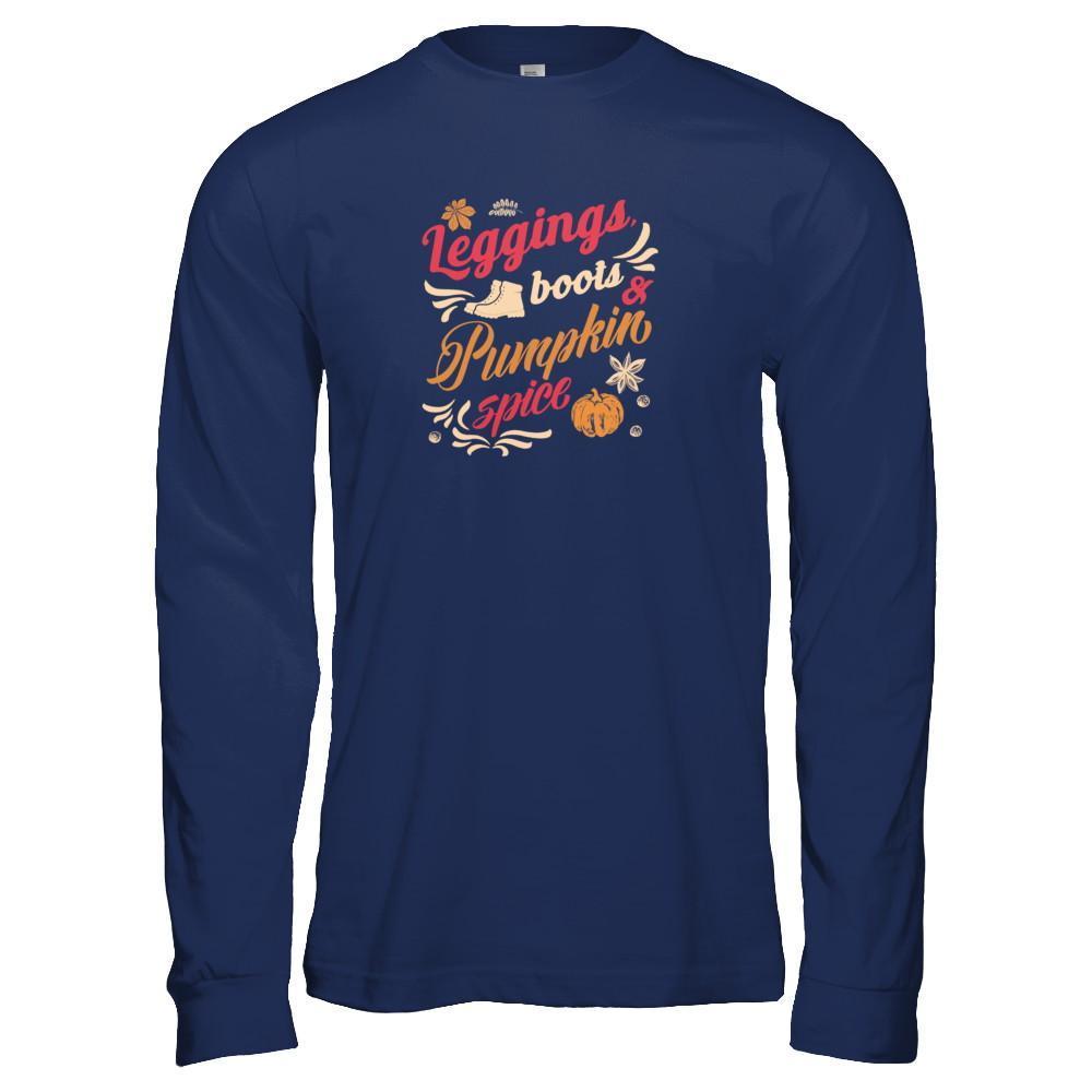 Leggings Boots Pumkin Spice-T-Shirt & Tank Top-Long Sleeve T-Shirt-Navy