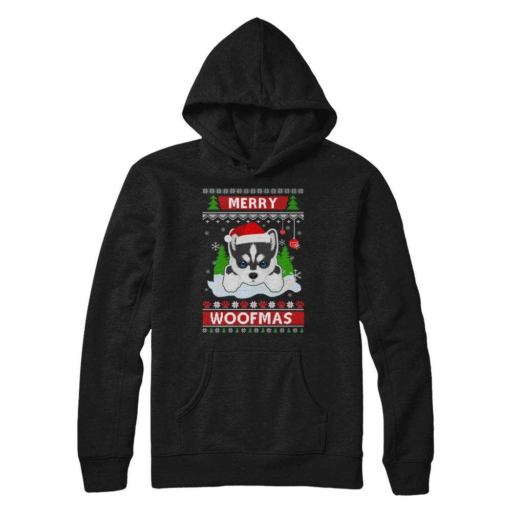 Siberian Husky Merry Woofmas Ugly Christmas Sweater-T-Shirt & Sweatshirt-Pullover Hoodie-Black