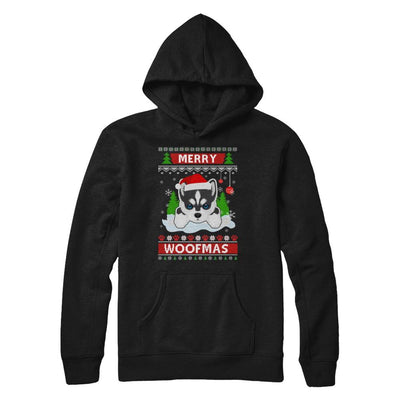 Siberian Husky Merry Woofmas Ugly Christmas Sweater-T-Shirt & Sweatshirt-Pullover Hoodie-Black
