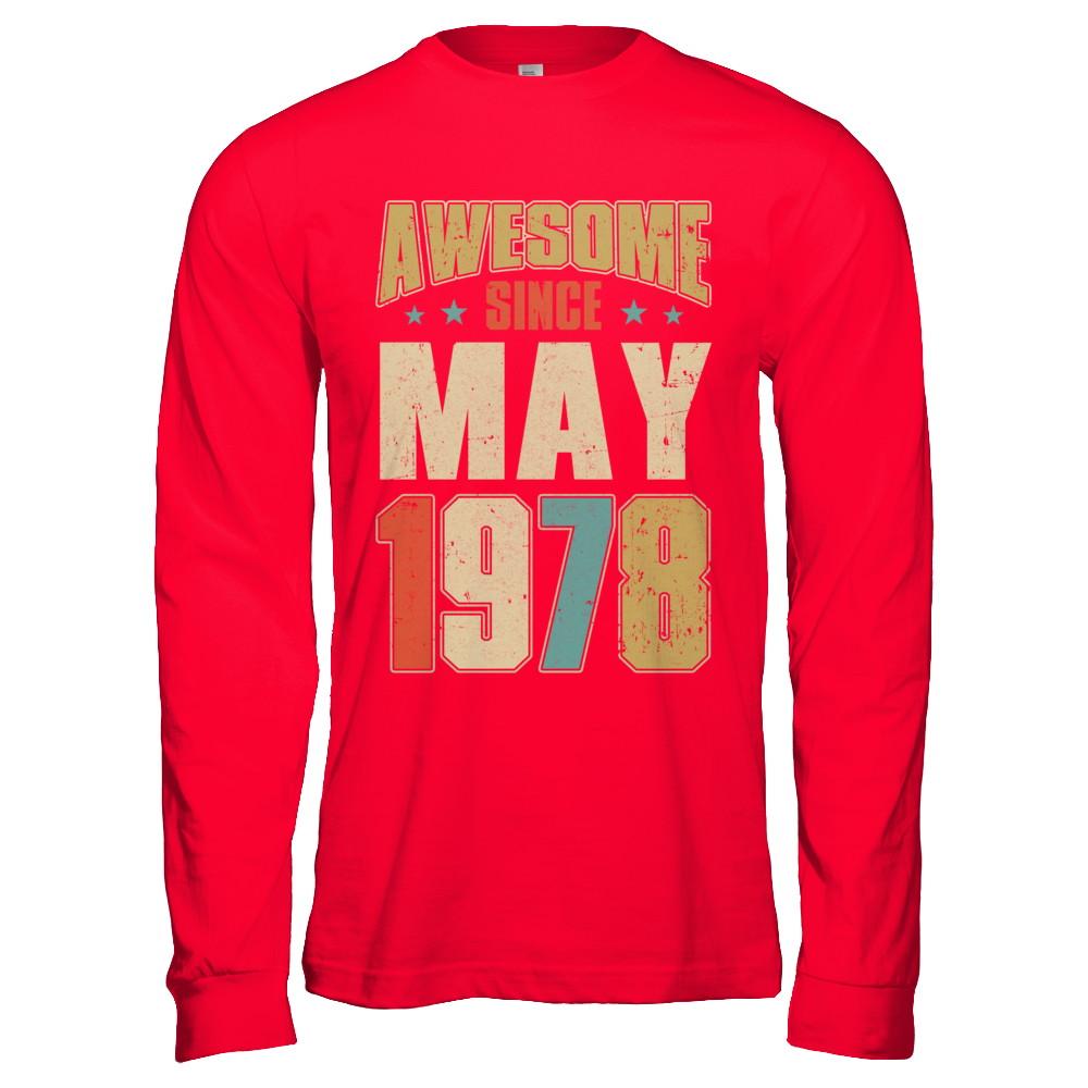 Vintage Retro Awesome Since May 1978 43th Birthday-T-Shirt & Hoodie-Long Sleeve T-Shirt-Red