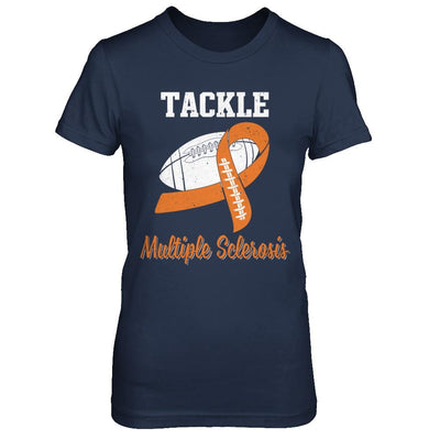 Football Survivor Tackle Orange Multiple Sclerosis Awareness-T-Shirt & Hoodie-Women's T-Shirt-Navy