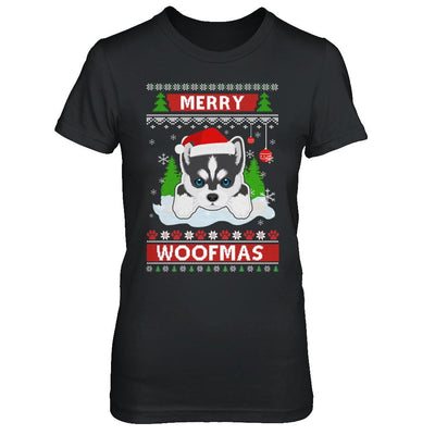 Siberian Husky Merry Woofmas Ugly Christmas Sweater-T-Shirt & Sweatshirt-Women's T-Shirt-Black