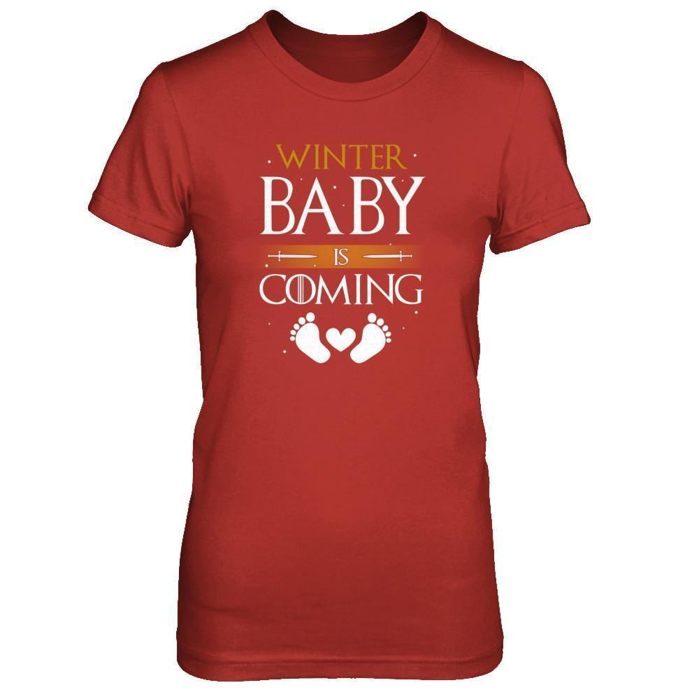 Winter Baby Is Coming Humor Maternity Pregnant-T-Shirt & Tank Top-Women's T-Shirt-Red