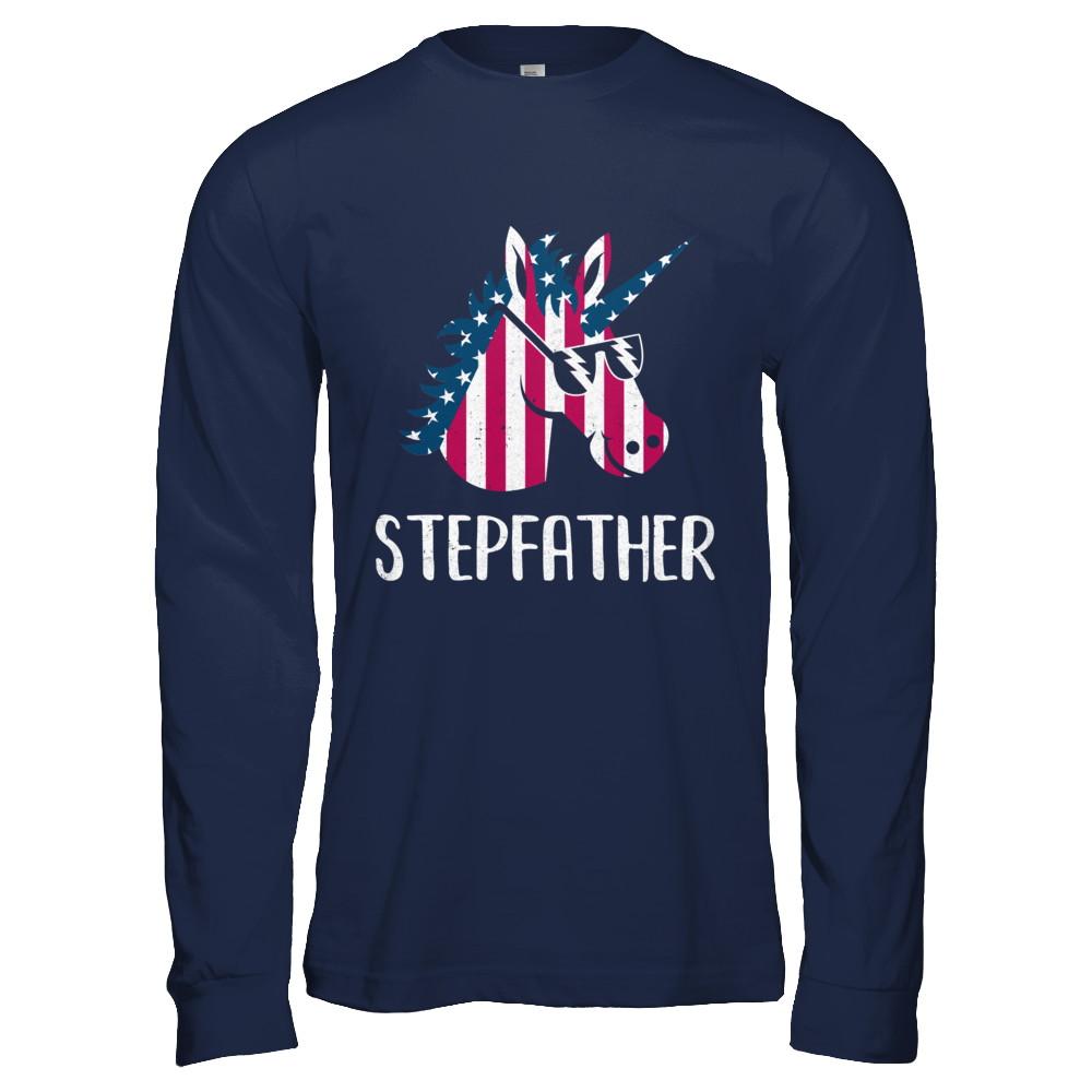 Patriotic Stepfather Unicorn Americorn 4Th Of July-T-Shirt & Hoodie-Long Sleeve T-Shirt-Navy