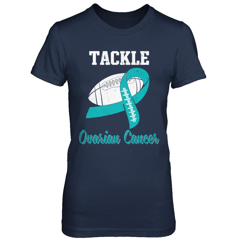 Football Survivor Tackle Teal Ovarian Cancer Awareness-T-Shirt & Hoodie-Women's T-Shirt-Navy