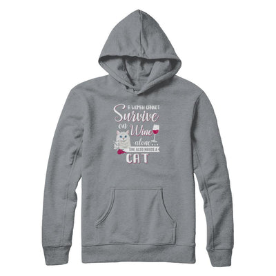 A Woman Can't Survive On Wine Alone Cat-T-Shirt & Tank Top-Pullover Hoodie-Light Steel